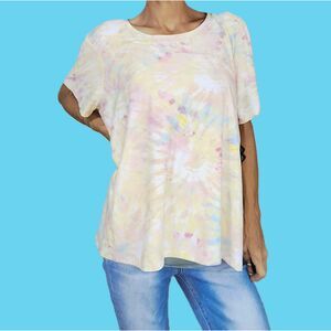 Bobbie Brooks Plus Size 2X Soft Stretchy Tie Dye Top Yellow Pink Blue Orange